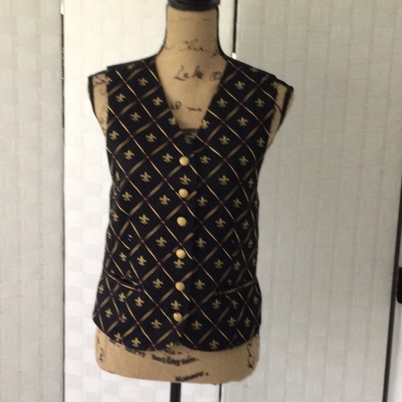 Woman’s LizSport Vest size S color black & gold  button down Lined #471 - Picture 1 of 6